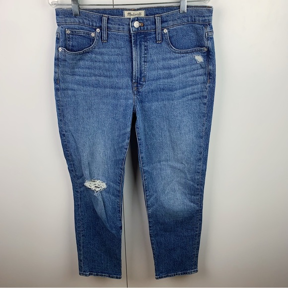 Madewell Mid Rise Perfect Vintage Jean Ainsdale Wash Knee Rip Edition Size 28 - Picture 4 of 12